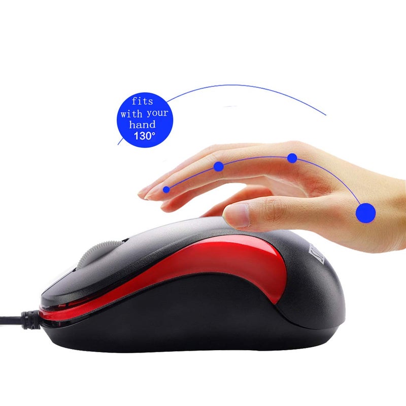 SOON GO Wired Mouse,Mini Optical Computer Mouse with Ergonomic Design for Laptop, Chromebook, PC, Desktop, Mac, Notebook-Red by SOONGO - Image 2